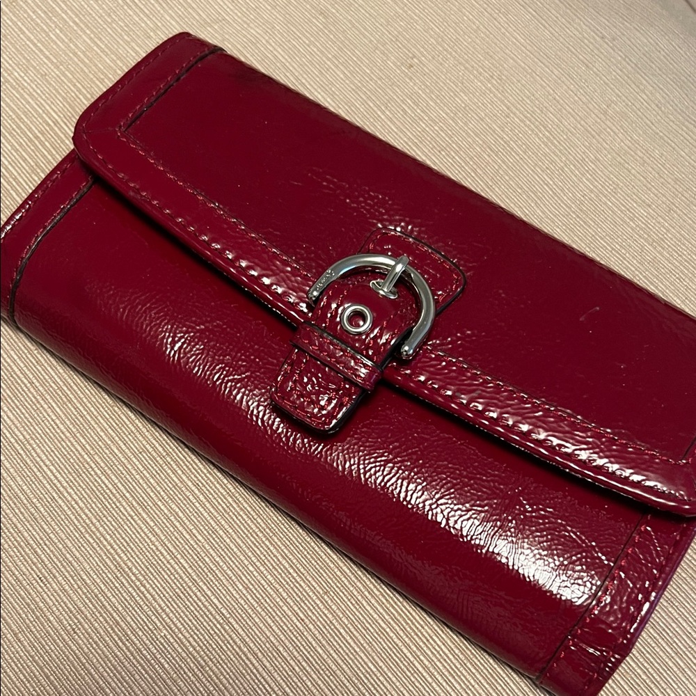 COACH Red Leather Wallet with Silver Buckle